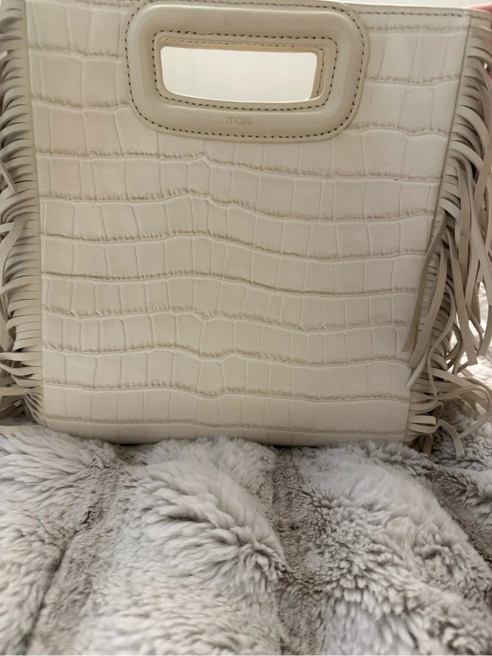 Maje Ivory Crocodile-Effect Fringe Tote